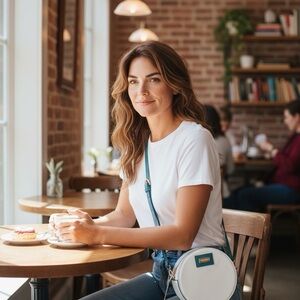 Stephanie Johnson Round Crossbody Bag Coastal Blue White Circle Minimalist NWT